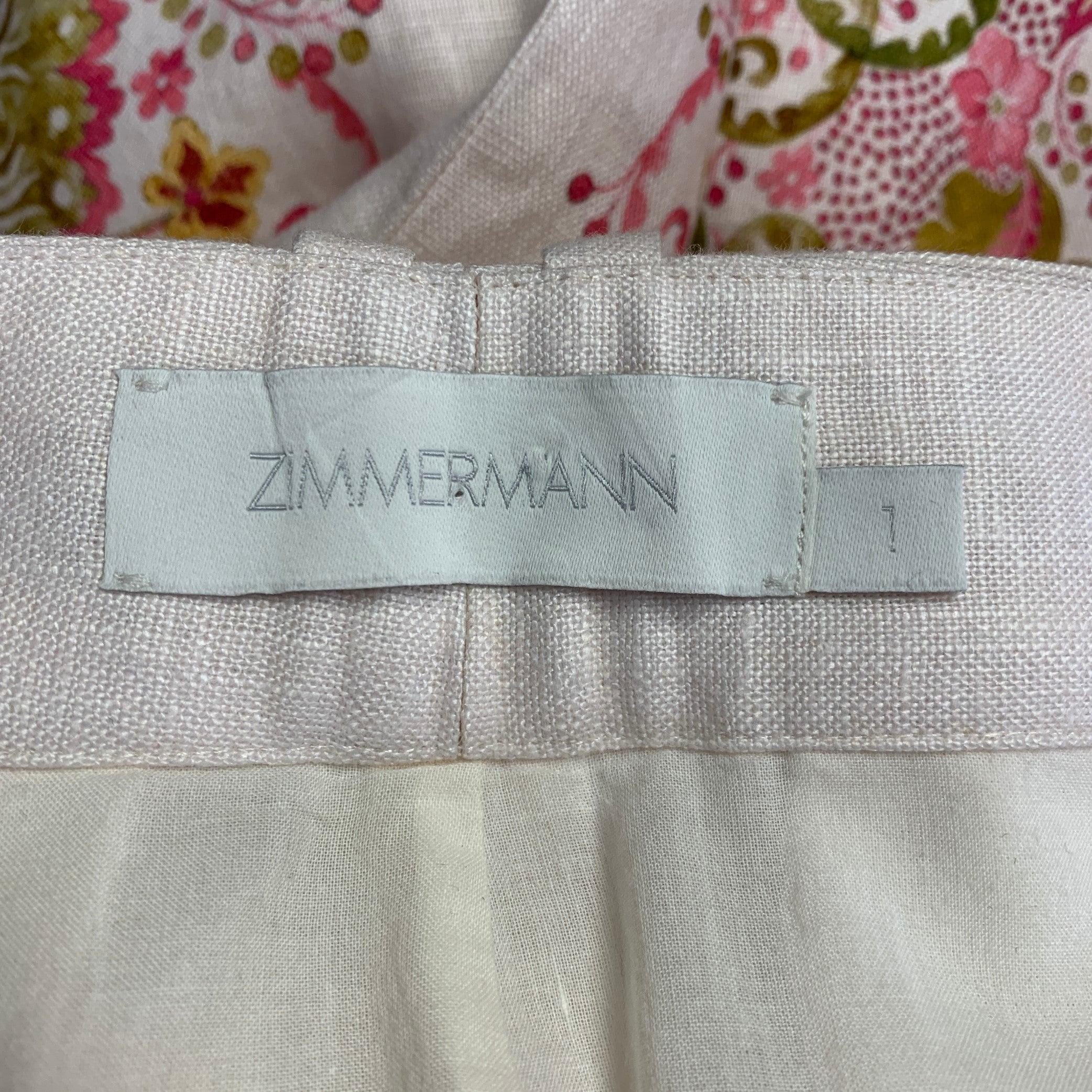 ZIMMERMANN Size S Pink Olive Linen Embroidered High Waisted Dress Pants 2