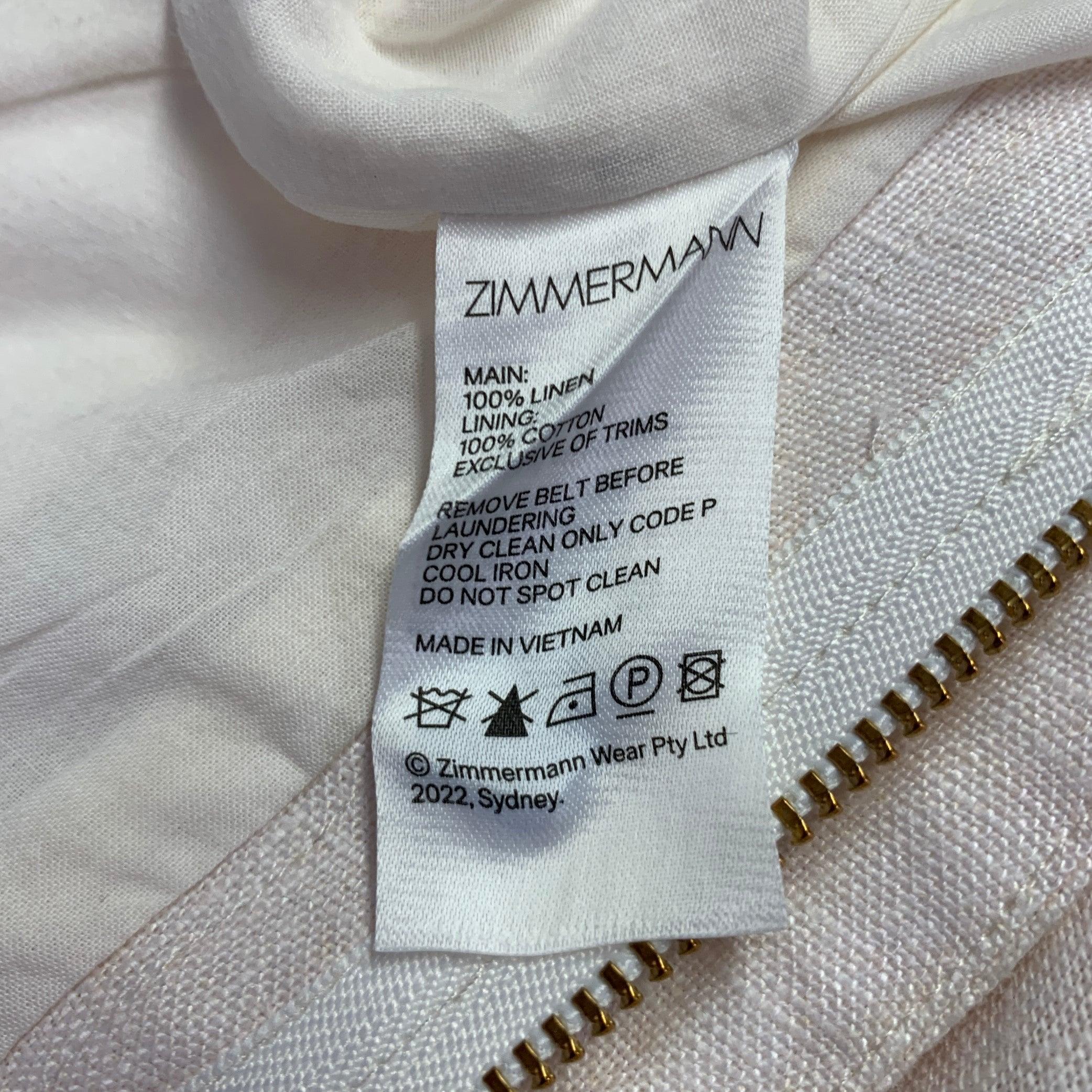 Zimmermann Taglia S Rosa Oliva Lino Ricamato Pantaloni a Vita Alta 3