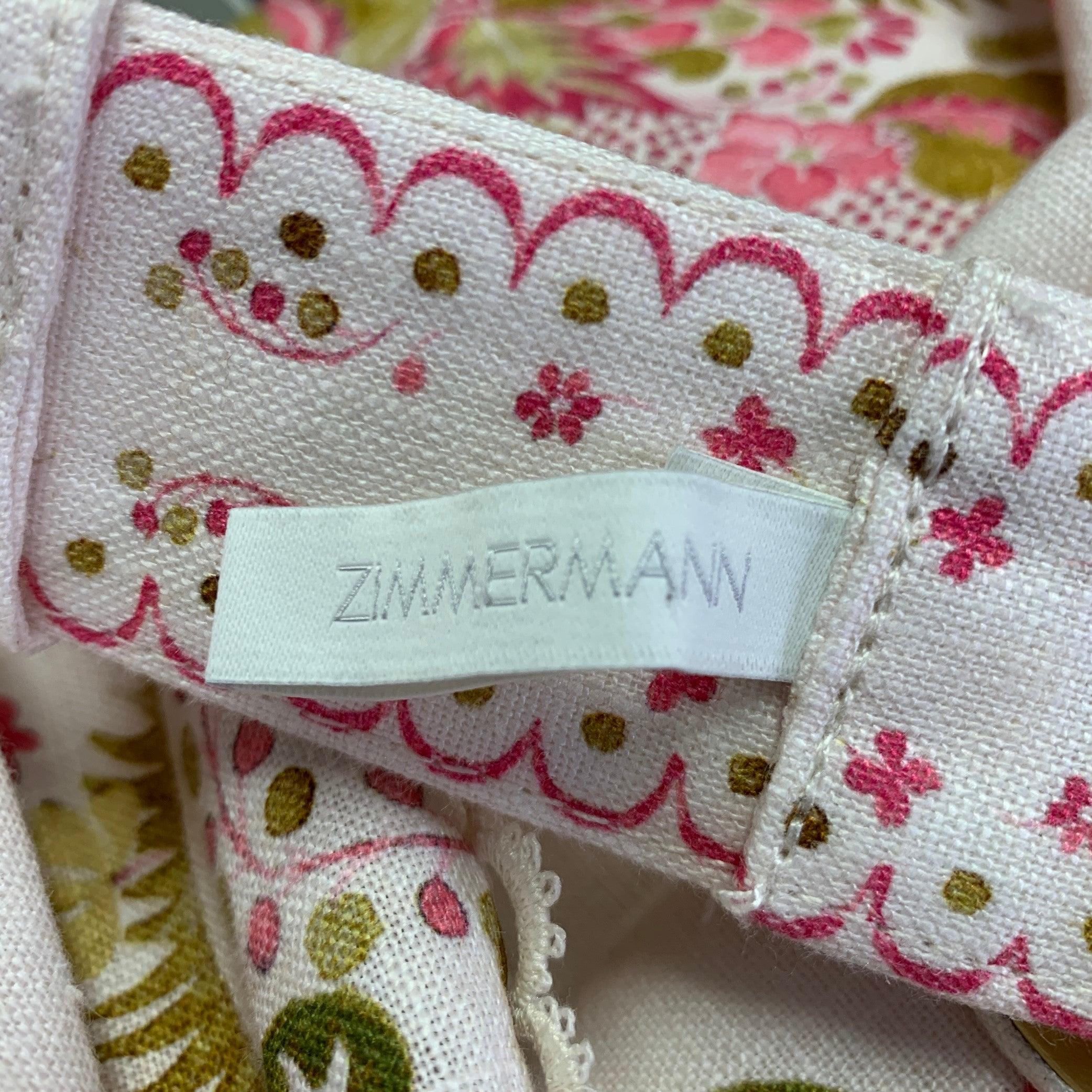 ZIMMERMANN Size S Pink Olive Linen Embroidered High Waisted Dress Pants 4