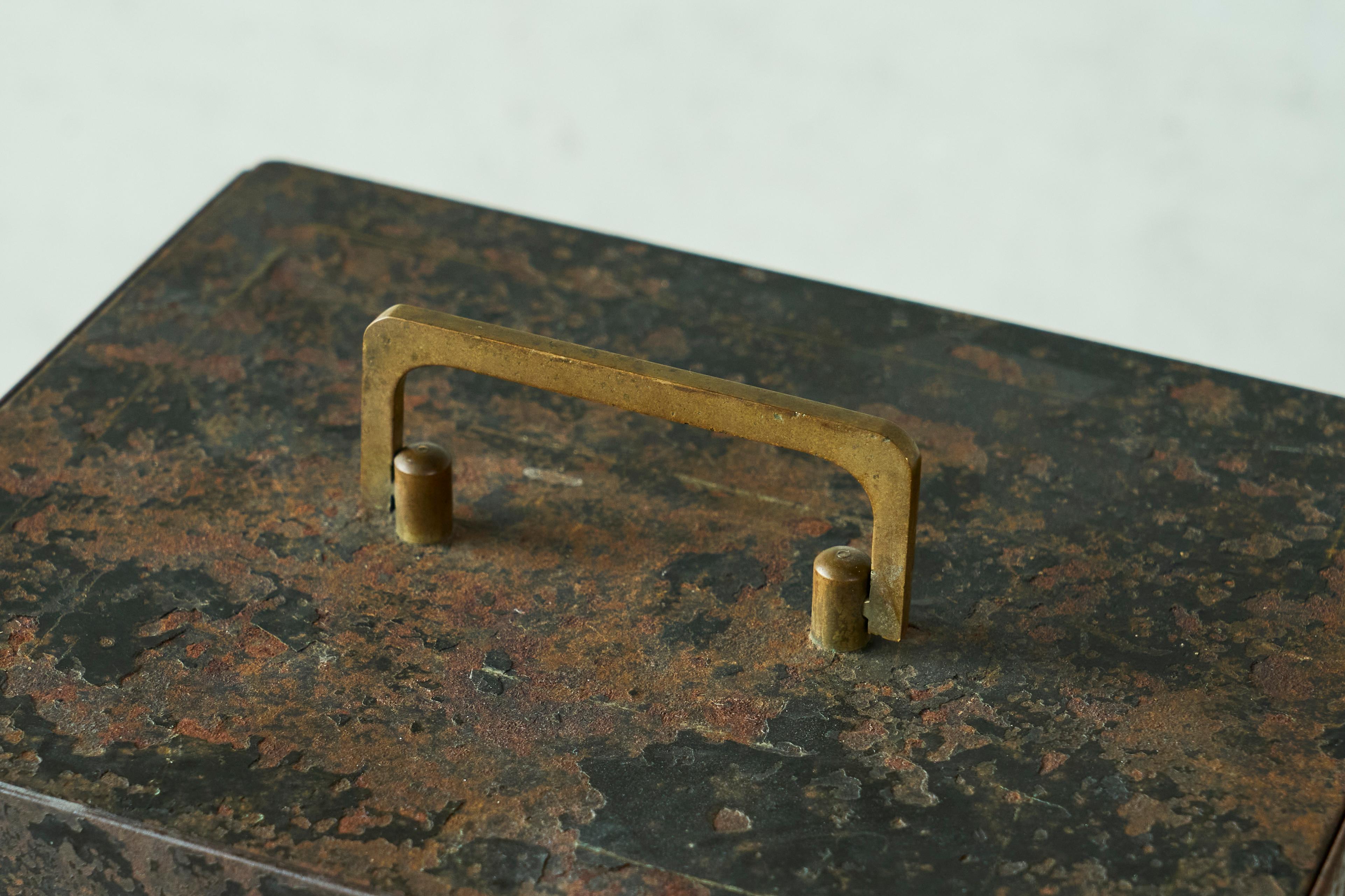 German Zimmermann Stuttgart Iron Box in Patinated Metal 1930s For Sale
