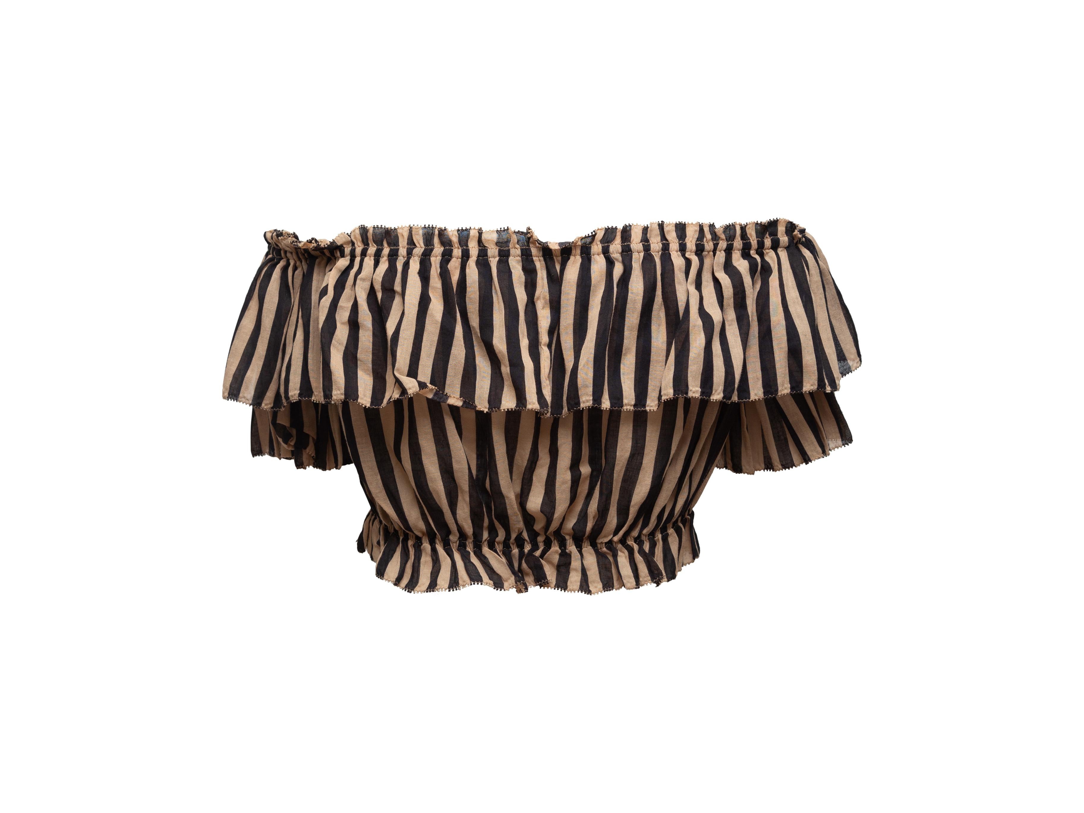 Zimmermann Tan & Black Striped Crop Top In Good Condition In New York, NY