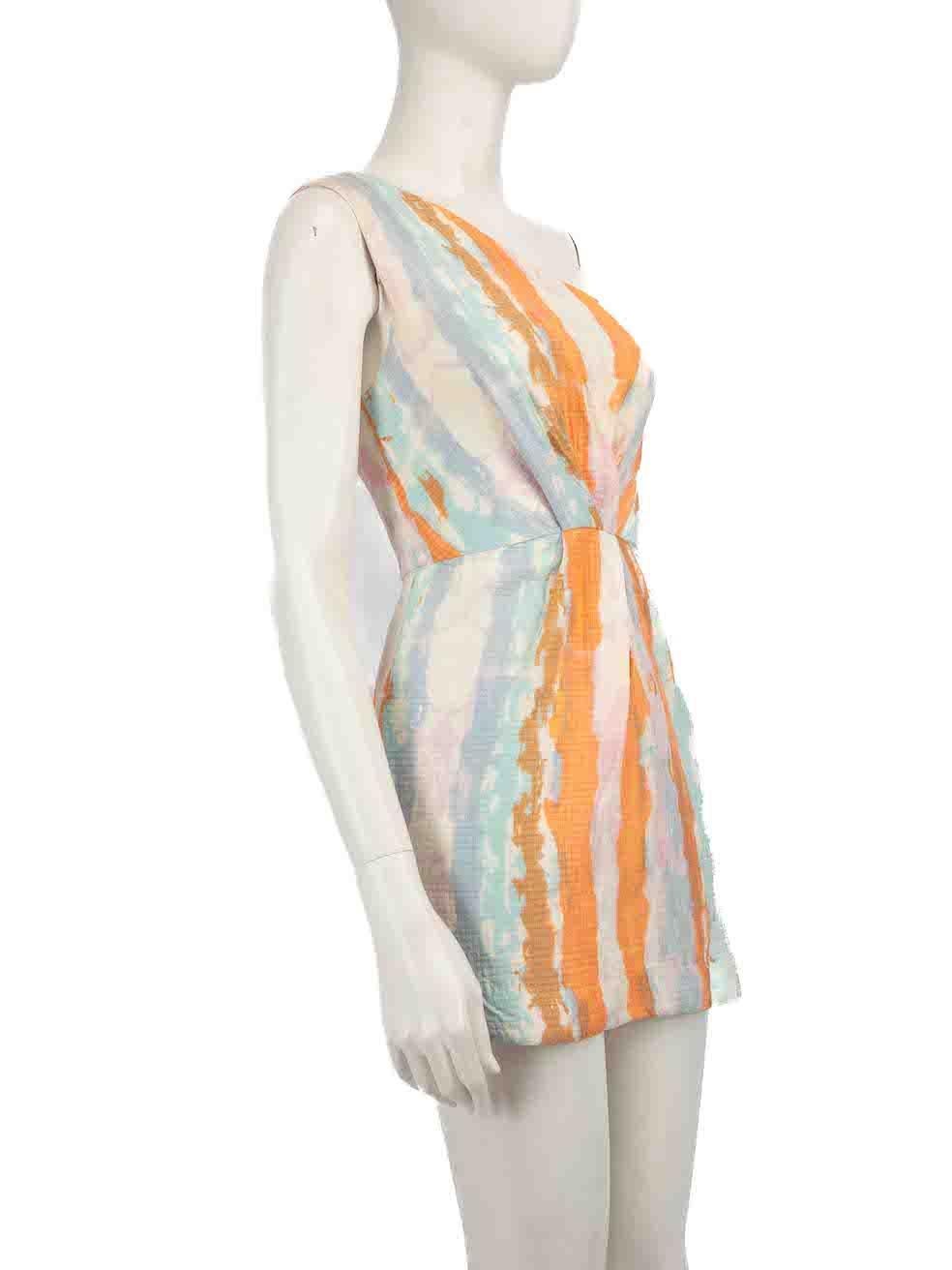 CONDITION is Very good. Minimal wear to dress is evident. There are holes to the weave at the centre front twist and near hem on this used Zimmerman designer resale item.
 
 
 
 Details
 
 
 Multicolour- orange, brown, blue
 
 Silk
 
 Dress
 
