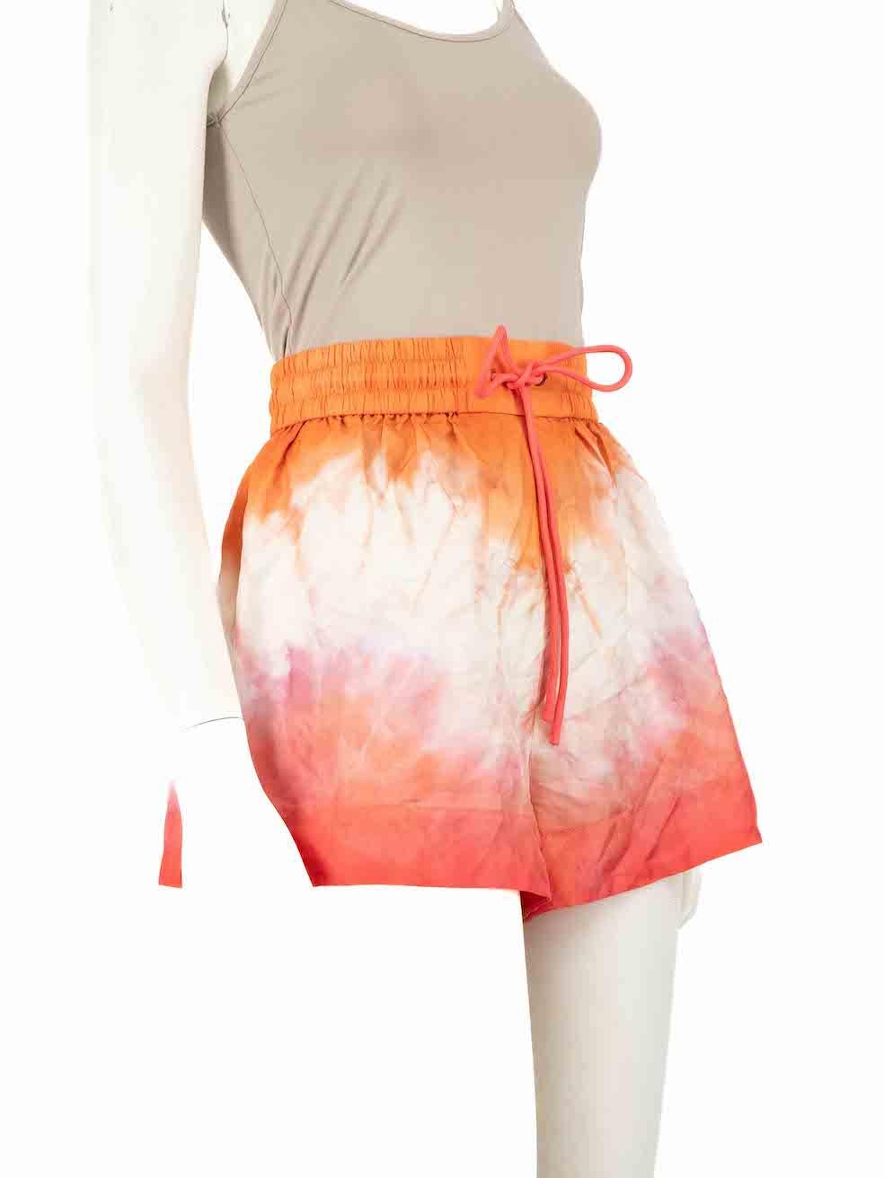 CONDITION is Never worn, with tags. However, due to poor storage, there are small pulls to the weave to the rear centre of this new Zimmermann designer resale item.
 
 
 
 Details
 
 
 Multicolour- orange tone
 
 Silk
 
 Shorts
 
 Elasticated