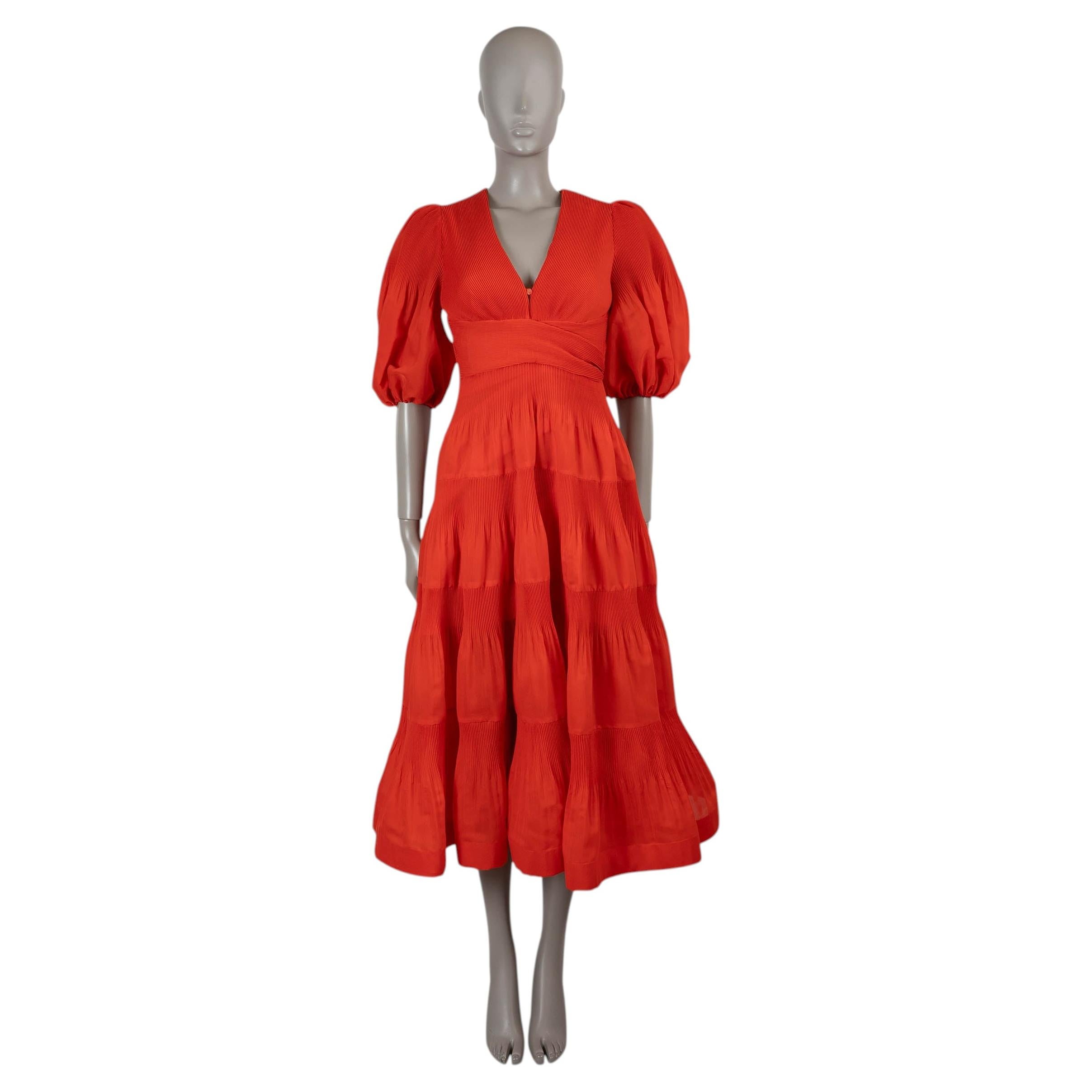 ZIMMERMANN tomato red polyester 2024 PLEATED MIDI Dress 0 XS