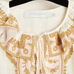 Zimmermann Top Blouse FR36 Oversize Ecru Pink Embroidered Top Blouse UK8 US6