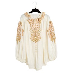Zimmermann Top Blouse FR36 Oversize Ecru Pink Embroidered Top Blouse UK8 US6