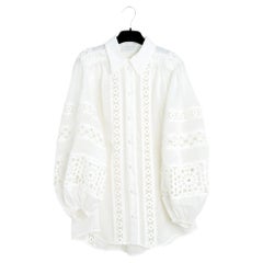 Zimmermann Top Blouse FR38 White Linen Openwork Embroided Top Blouse UK10 US8