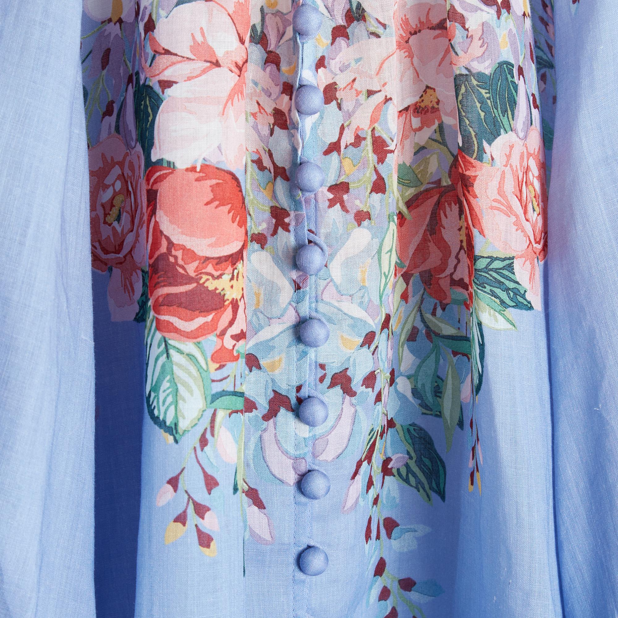 Women's Zimmermann Top FR40/42 Shabby Blue Ramie Blouse UK12/14 US10/12