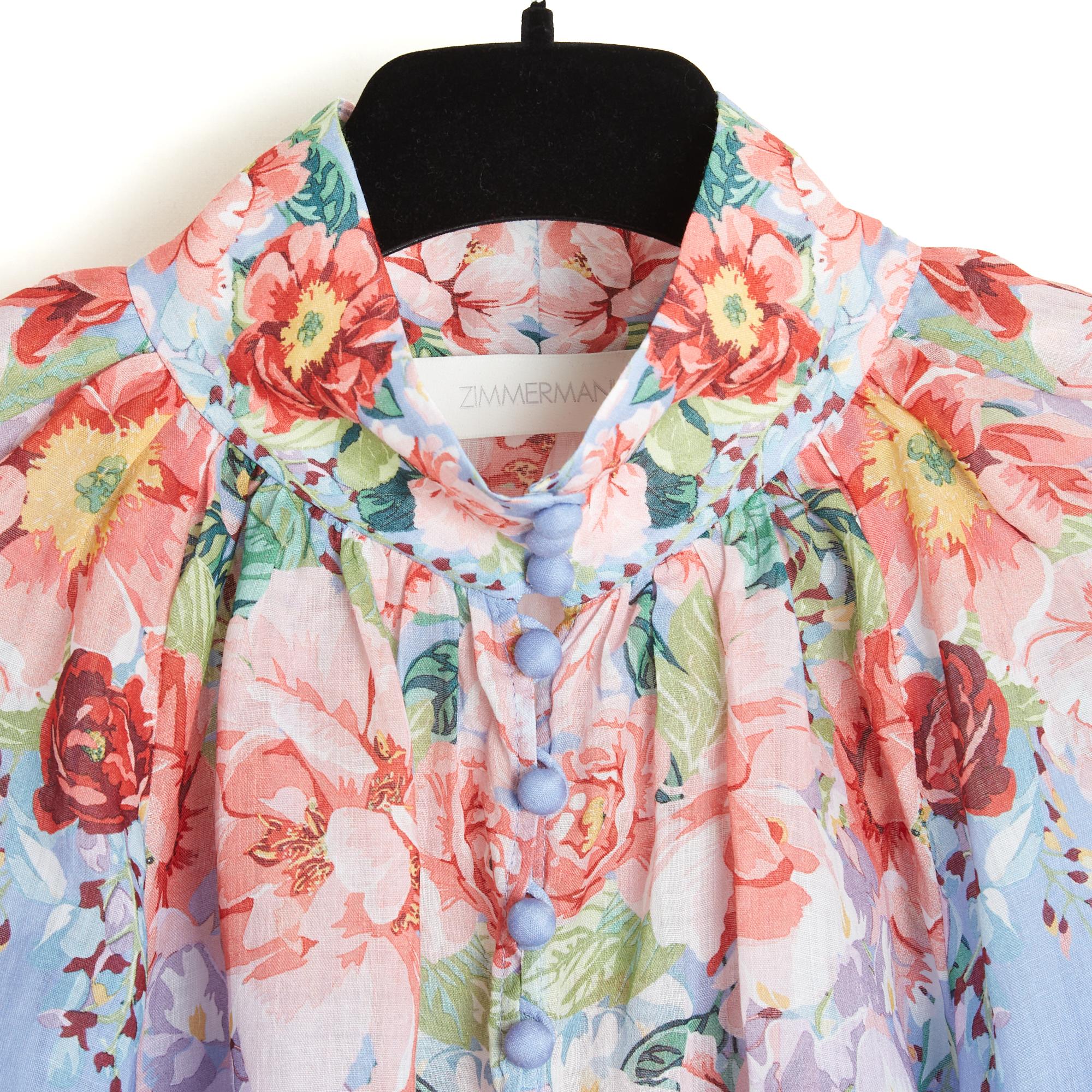 Zimmermann Top FR40/42 Shabby Blue Ramie Blouse UK12/14 US10/12 1