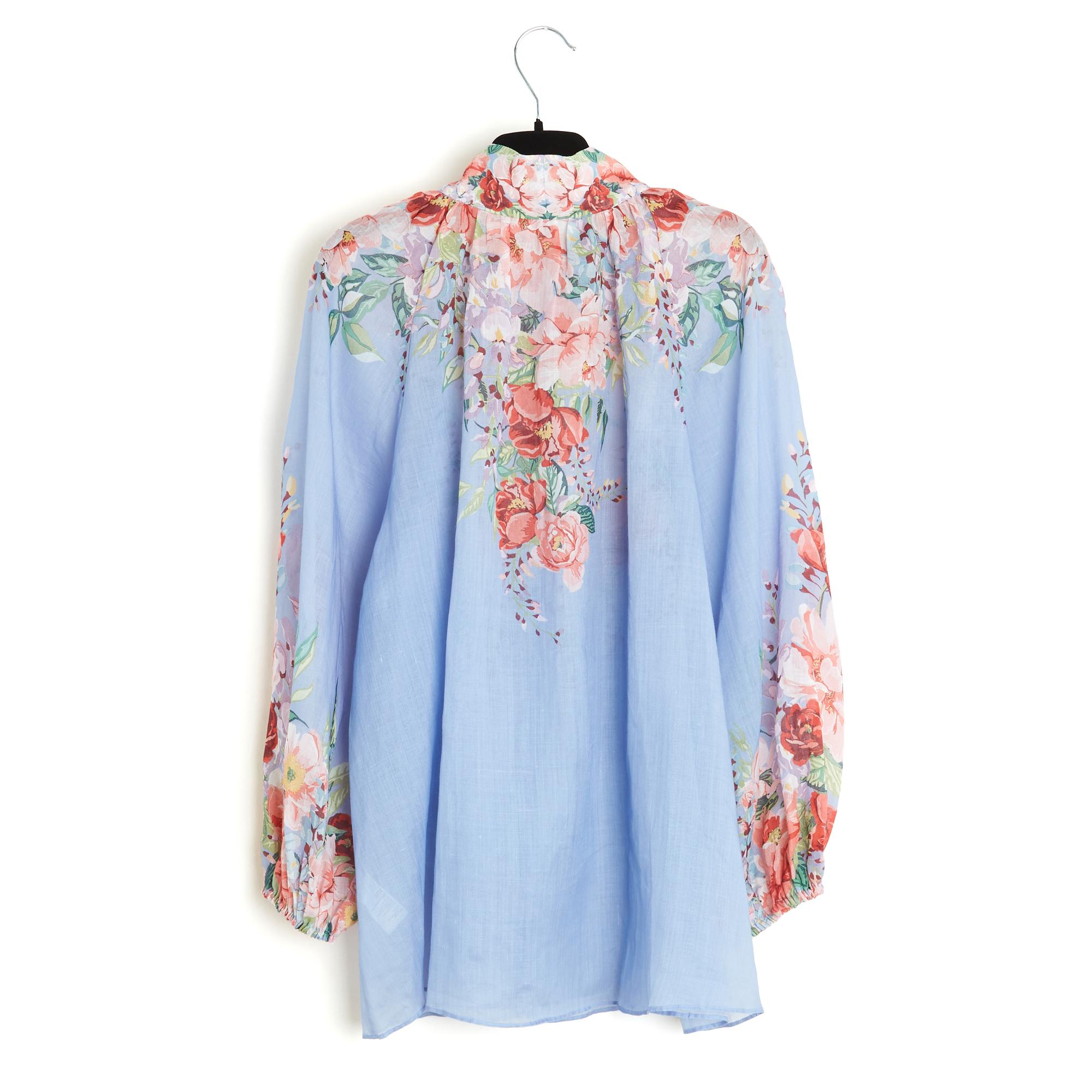 Zimmermann Top FR40/42 Shabby Blue Ramie Blouse UK12/14 US10/12 2