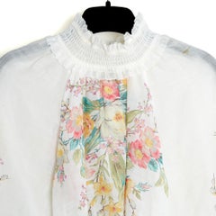Zimmermann Top Ramie Fleuri a smock FR42 Camicetta floreale ecrù Taglia 3 UK14 US12