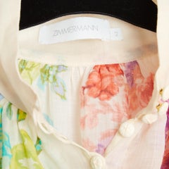 Zimmermann Top Ramie Ottie FR40 Floral Rainbow Linen Blouse UK12 US10
