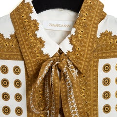 Zimmermann Top Soie Lavalliere FR40 Ecrù Oro Camicetta Ascot in seta Taglia 2 UK12 US10