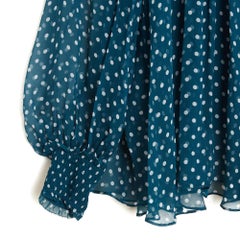 Zimmermann Top Soie Pois a smocks FR42 Green Blue Silk Blouse Size 3 UK14 US12