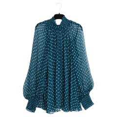 Zimmermann Top Soie Pois a smocks FR42 Green Blue Silk Blouse Size 3 UK14 US12
