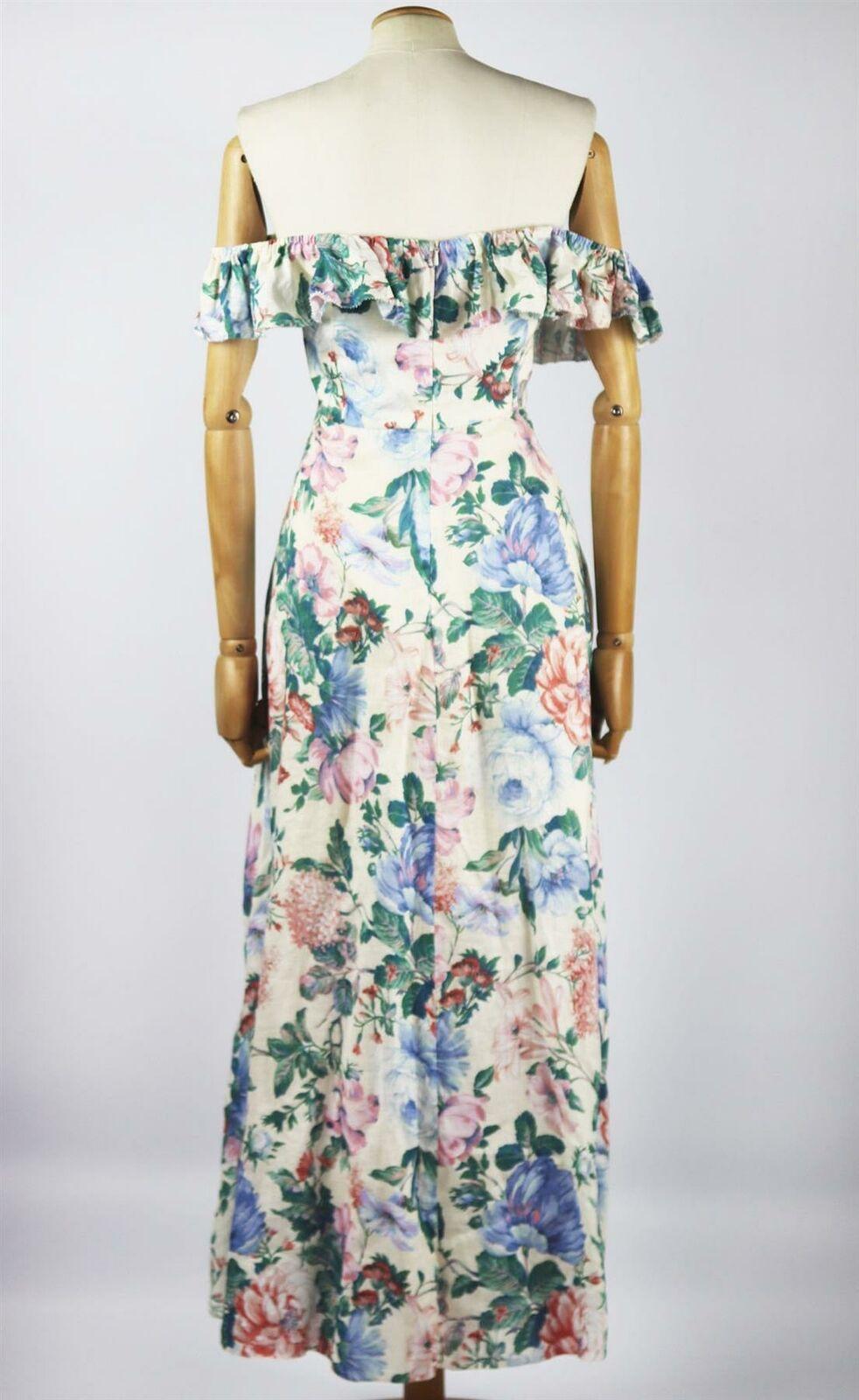 Zimmermann Verity Maxikleid aus Leinen mit gerafftem Blumendruck im Zustand „Hervorragend“ in London, GB