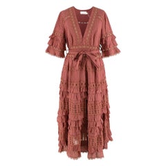 Zimmermann Vintage Rose gestuftes Kleid aus Baumwolle mit Nadelstreifen - US 8