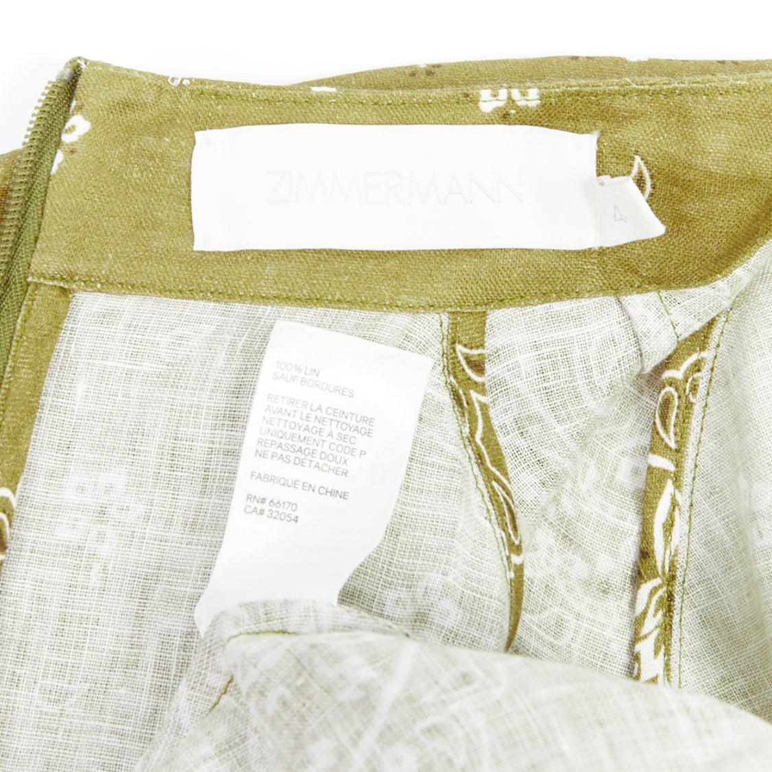 Zimmermann Greene & Greene in lino con stampa paisley e cintura, mini abito US4 S 2