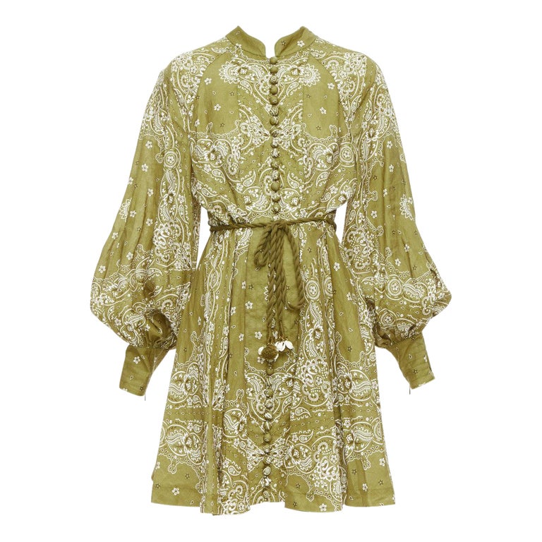 ZIMMERMANN Violet green linen paisley print belted shirt mini dress US4 S at 1stDibs ZIMMERMANN Violet green linen paisley print belted shirt mini dress US4 S at 1stDibs