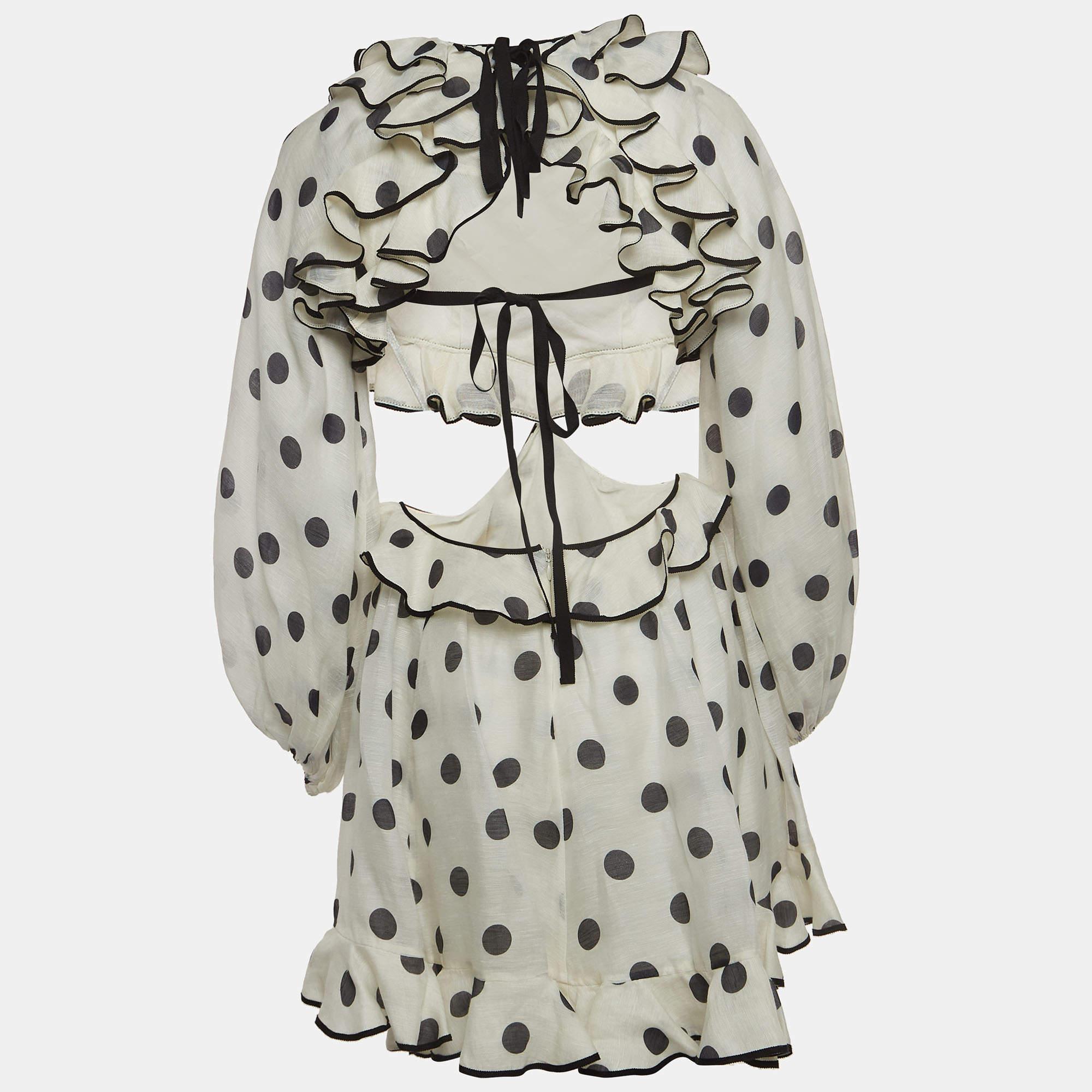This Zimmermann mini dress brings elegant details and a chic silhouette. Featuring polka dots and cut-outs, this dress is a winner with flats as well as heels. It is made from the finest materials and is bound to give you comfort.


