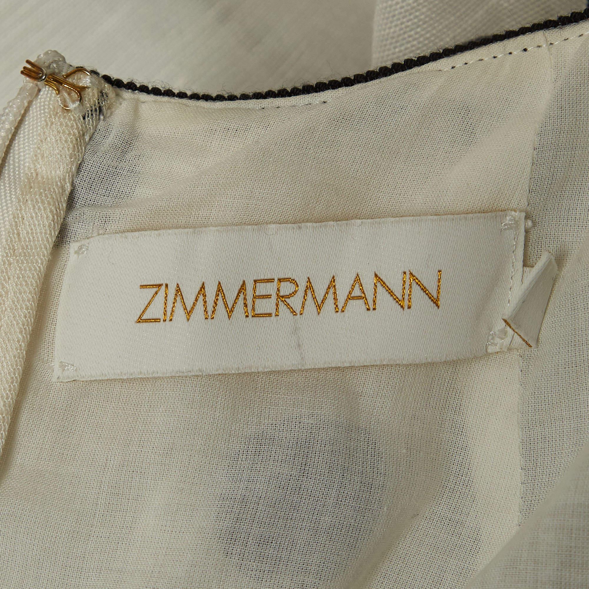 Zimmermann White/Black Polka-Dot Printed Linen Blend Frilled Mini Dress S In Excellent Condition For Sale In Dubai, Al Qouz 2