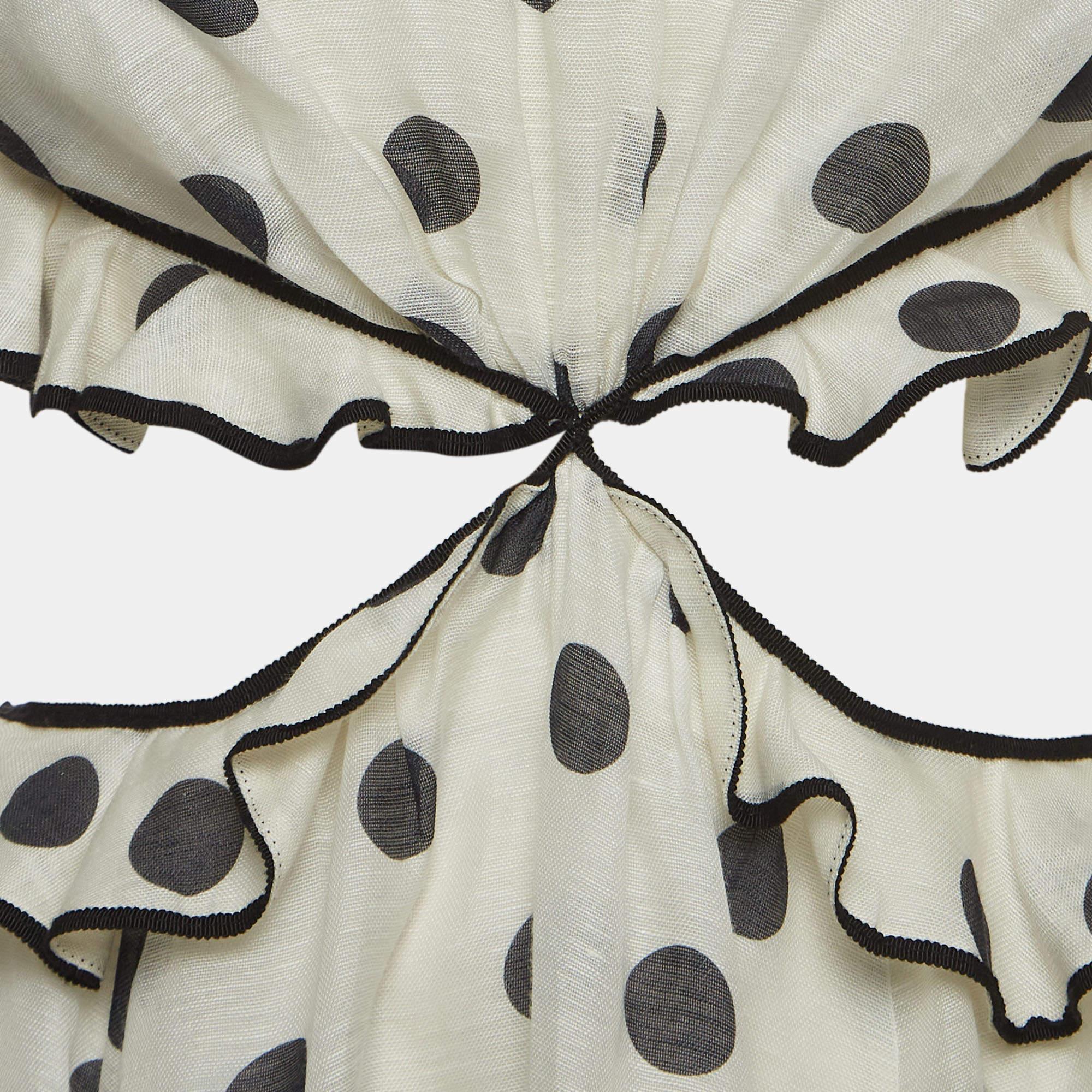 Women's Zimmermann White/Black Polka-Dot Printed Linen Blend Frilled Mini Dress S