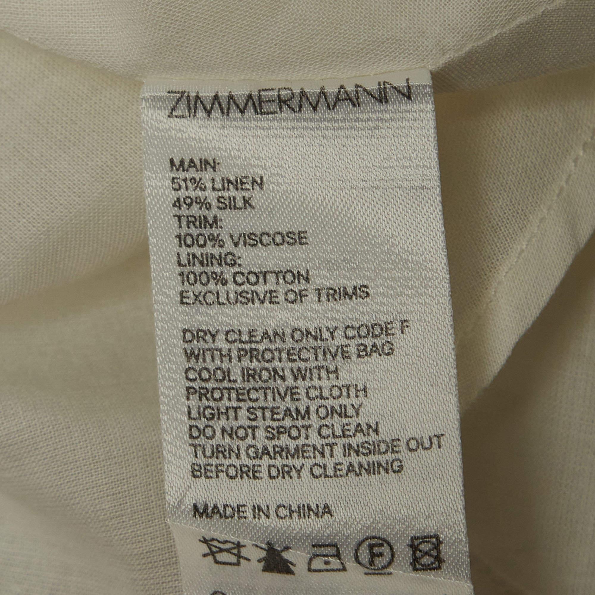 Zimmermann White/Black Polka-Dot Printed Linen Blend Frilled Mini Dress S 1