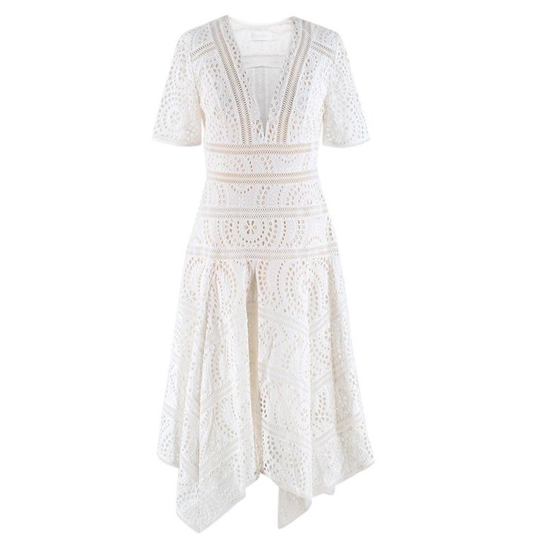 Zimmermann White Broderie Asymmetric Midi Dress Size 1 at 1stDibs