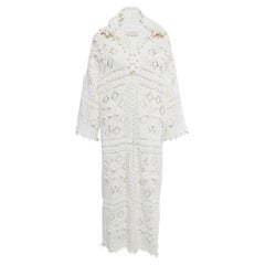 Zimmermann White Crochet Knit Hooded Midi Dress M/L
