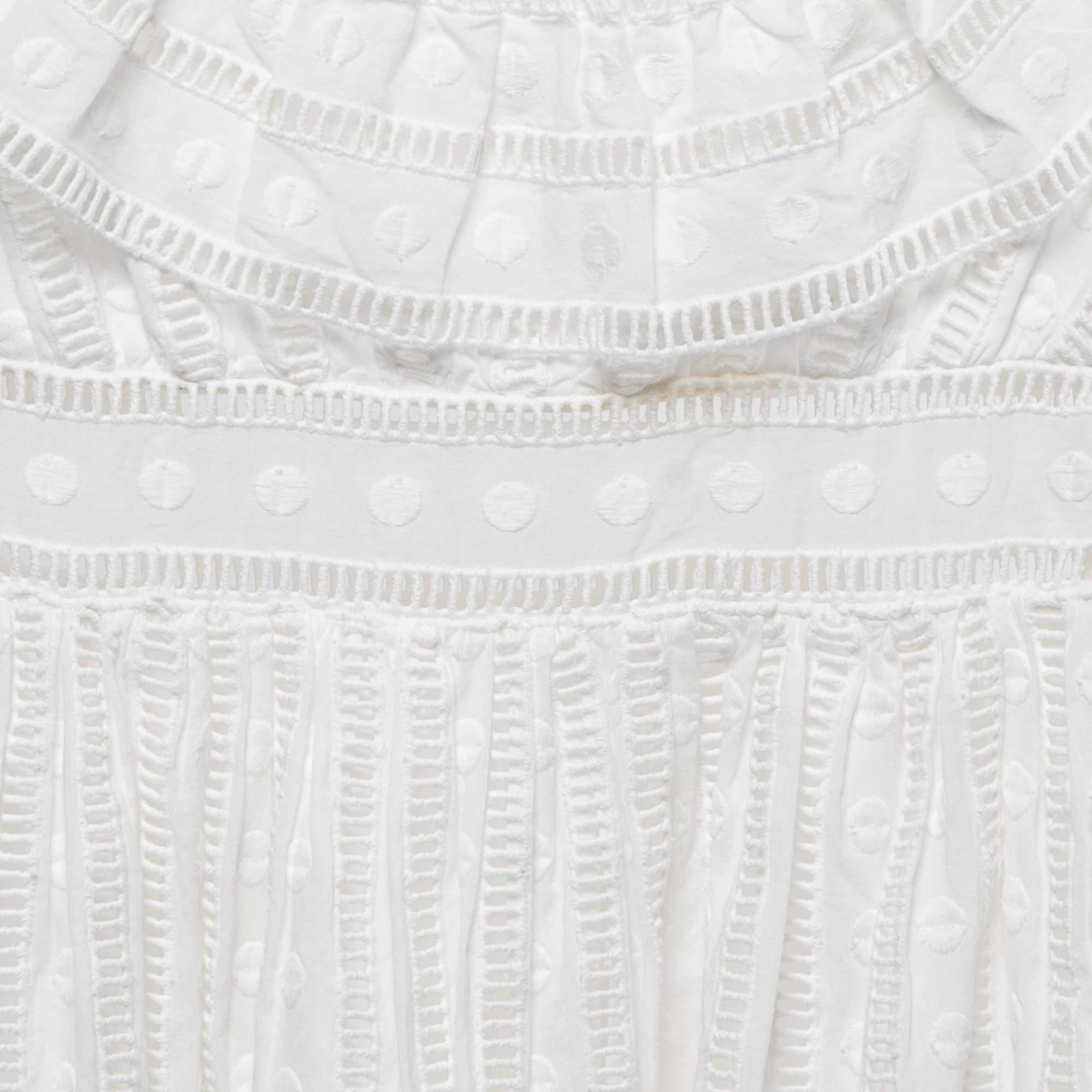 Gray Zimmermann White Dotted Cotton Melody Ladder Mini Dress S