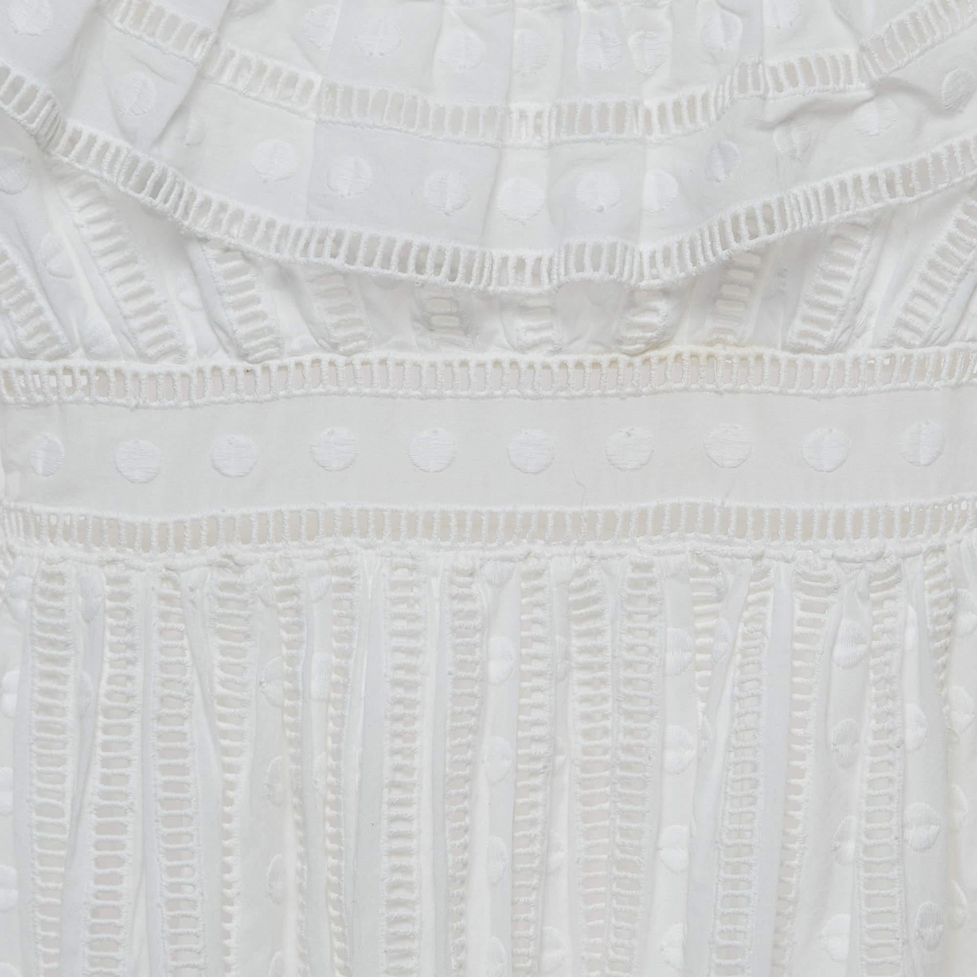 Zimmermann White Dotted Cotton Melody Ladder Mini Dress S In New Condition For Sale In Dubai, Al Qouz 2