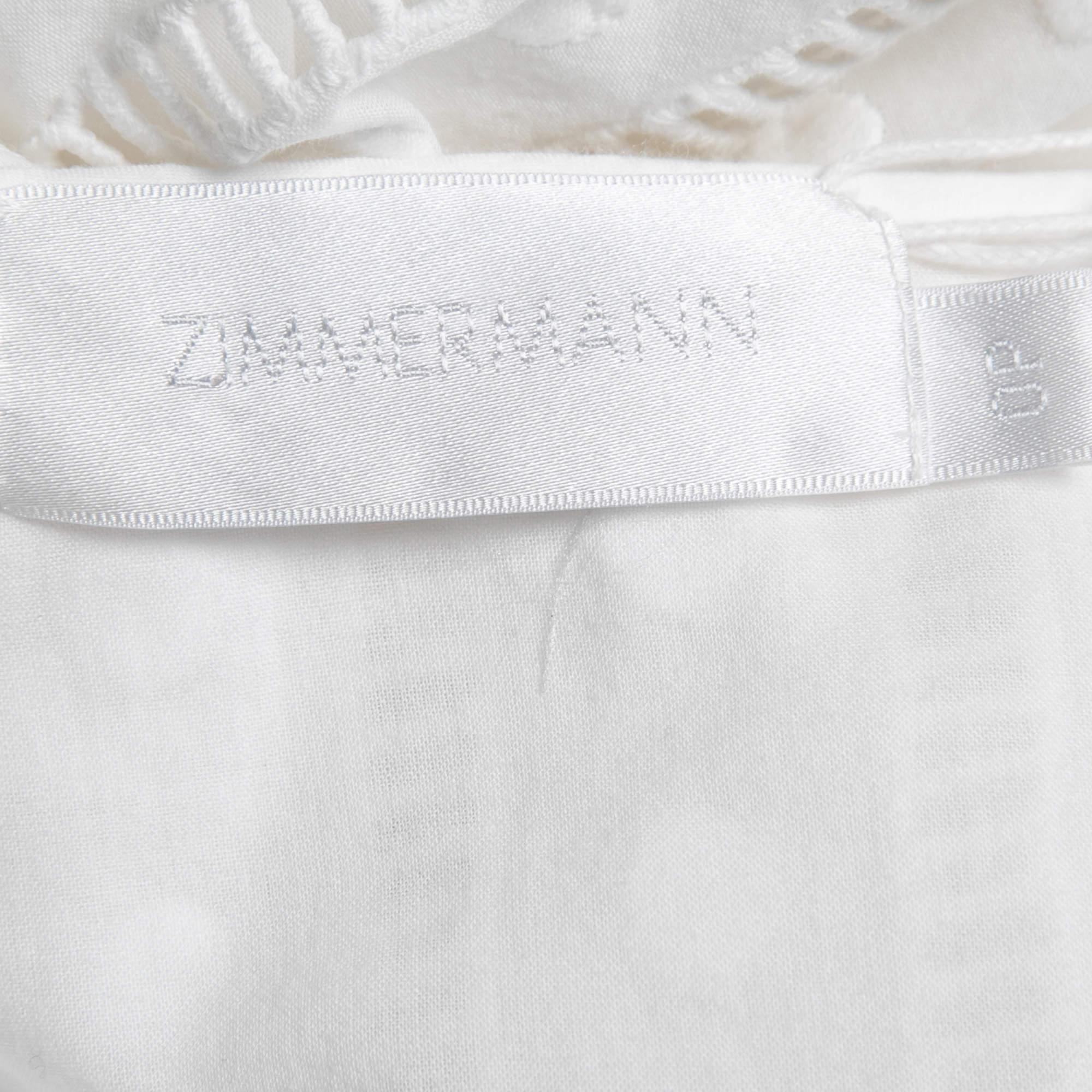 Women's Zimmermann White Dotted Cotton Melody Ladder Mini Dress S