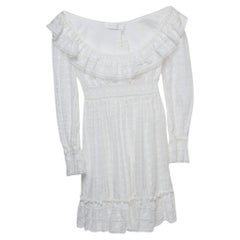 Used Zimmermann White Dotted Cotton Melody Ladder Mini Dress S