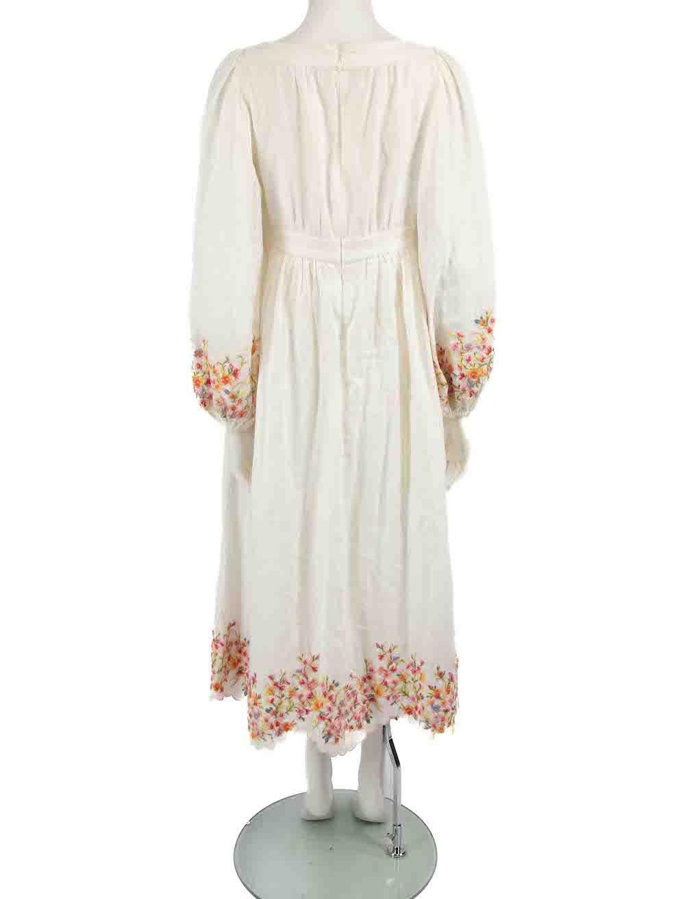 Zimmermann White Floral Embroidered Midi Dress Size XL In Good Condition For Sale In London, GB
