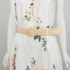 ZIMMERMANN white floral linen raffia braided belt halter backless dress Sz.3 L