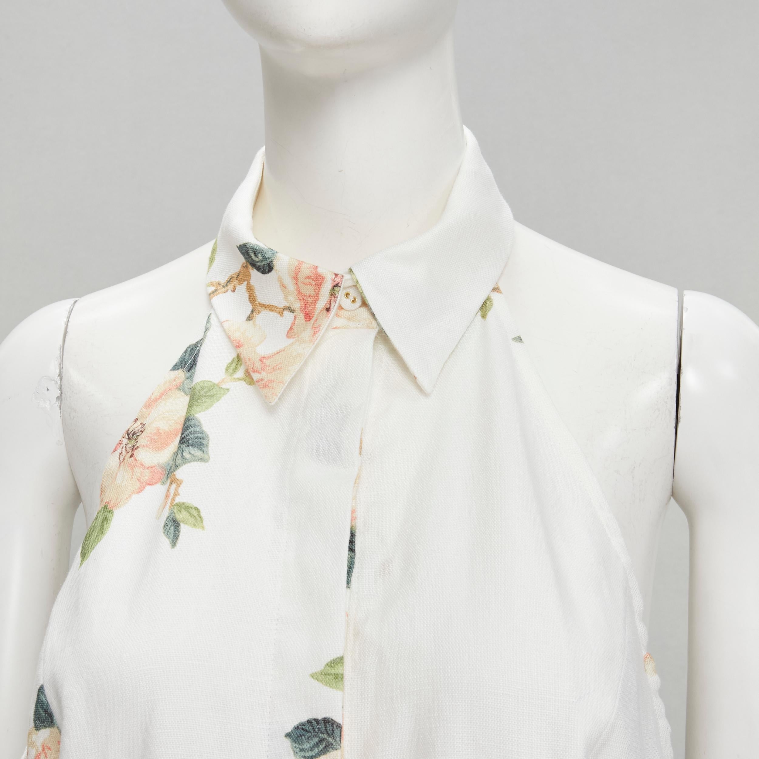 Women's ZIMMERMANN white floral linen raffia braided belt halter backless dress Sz.3 L For Sale