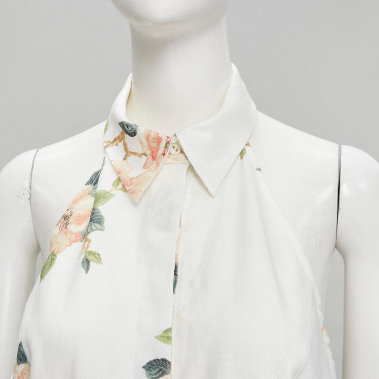 ZIMMERMANN white floral linen raffia braided belt halter backless dress  Sz.3 L at 1stDibs | white linen halter dress, zimmermann halter dress