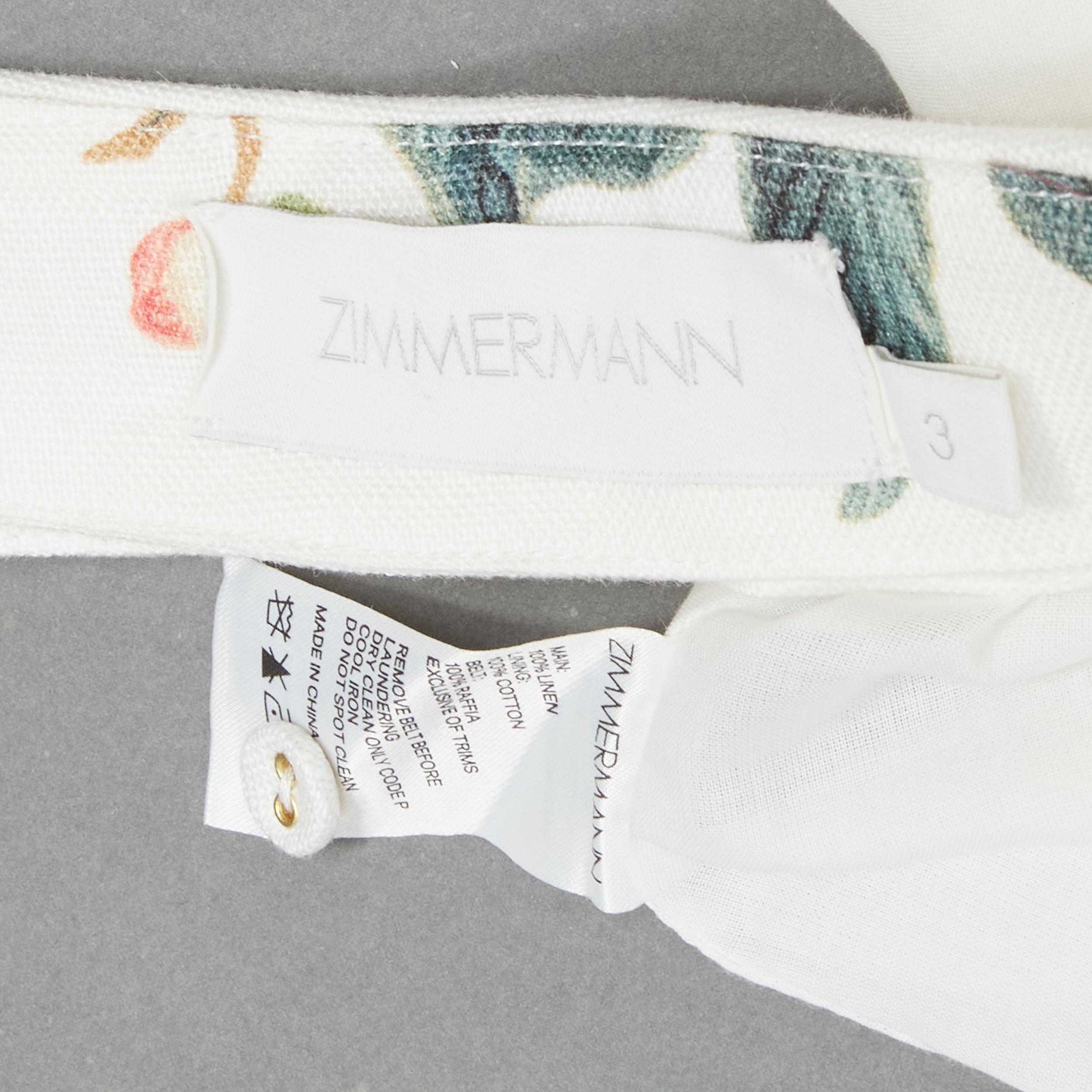 ZIMMERMANN white floral linen raffia braided belt halter backless dress Sz.3 L For Sale 2