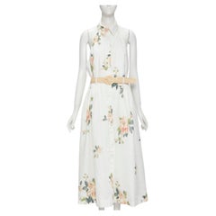 Used ZIMMERMANN white floral linen raffia braided belt halter backless dress Sz.3 L