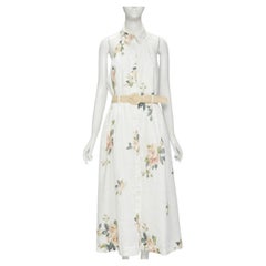 ZIMMERMANN white floral linen raffia braided belt halter backless dress Sz.3 L