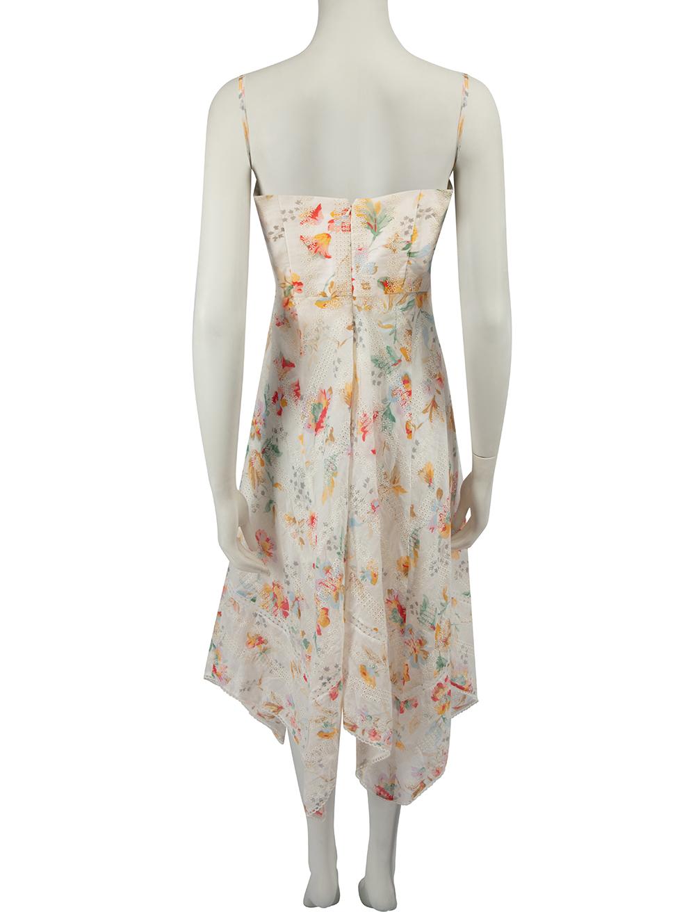 Zimmermann White Floral Print Midi Dress Size S In Good Condition For Sale In London, GB