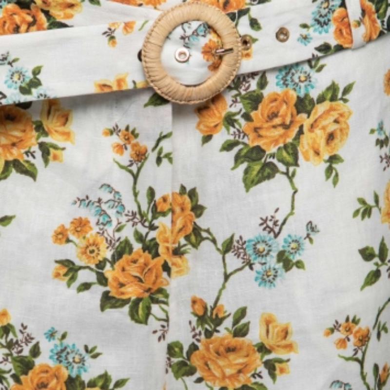 Zimmermann Weiße, floral bedruckte, gerade Hose aus Leinen mit Gürtel, M (Braun) im Angebot