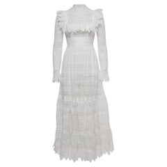 Zimmermann White Lace Prima Insert Trim Maxi Dress S