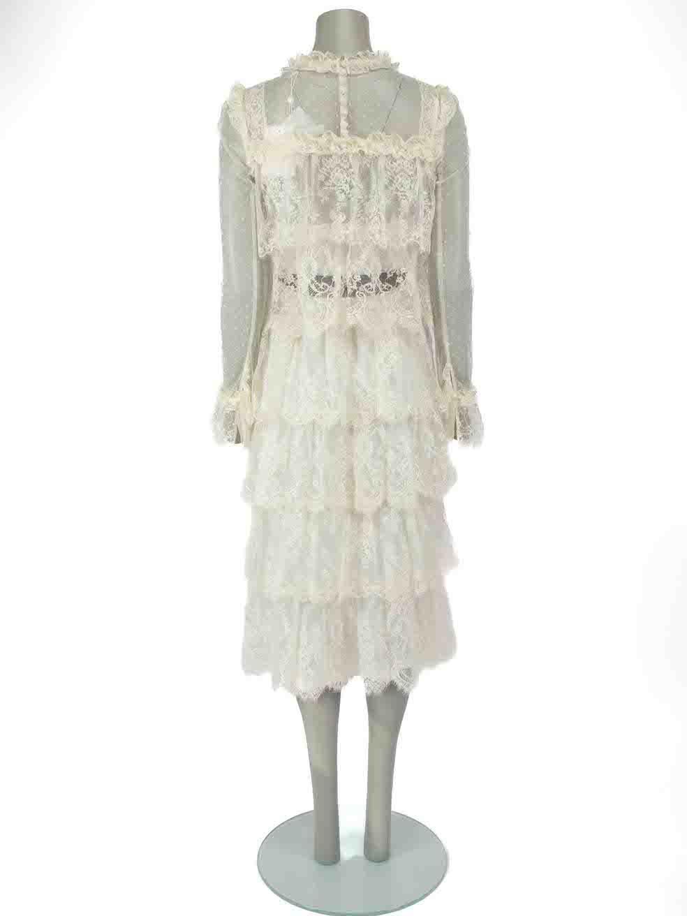 Zimmermann White Lace Ruffle Layered Midi Dress Size S In New Condition For Sale In London, GB