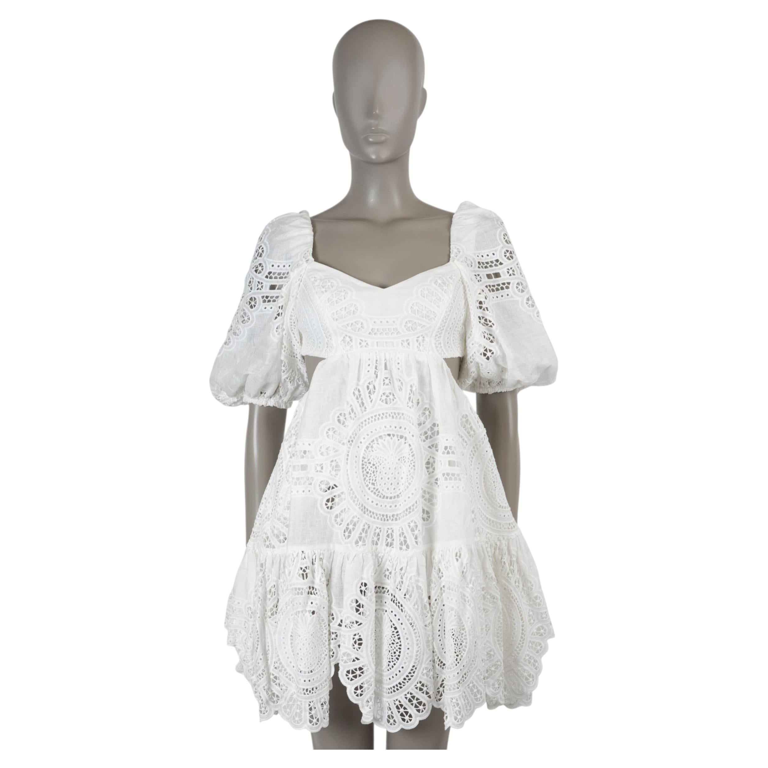 ZIMMERMANN white linen 2023 VACAZ LACE MINI Dress XS