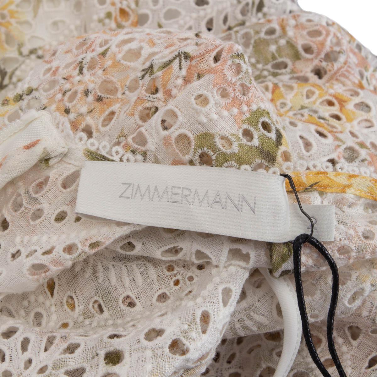 ZIMMERMANN white linen AMELIE FLORAL BRODERIE ANGLAISE Maxi Dress 2 XS In Excellent Condition In Zürich, CH