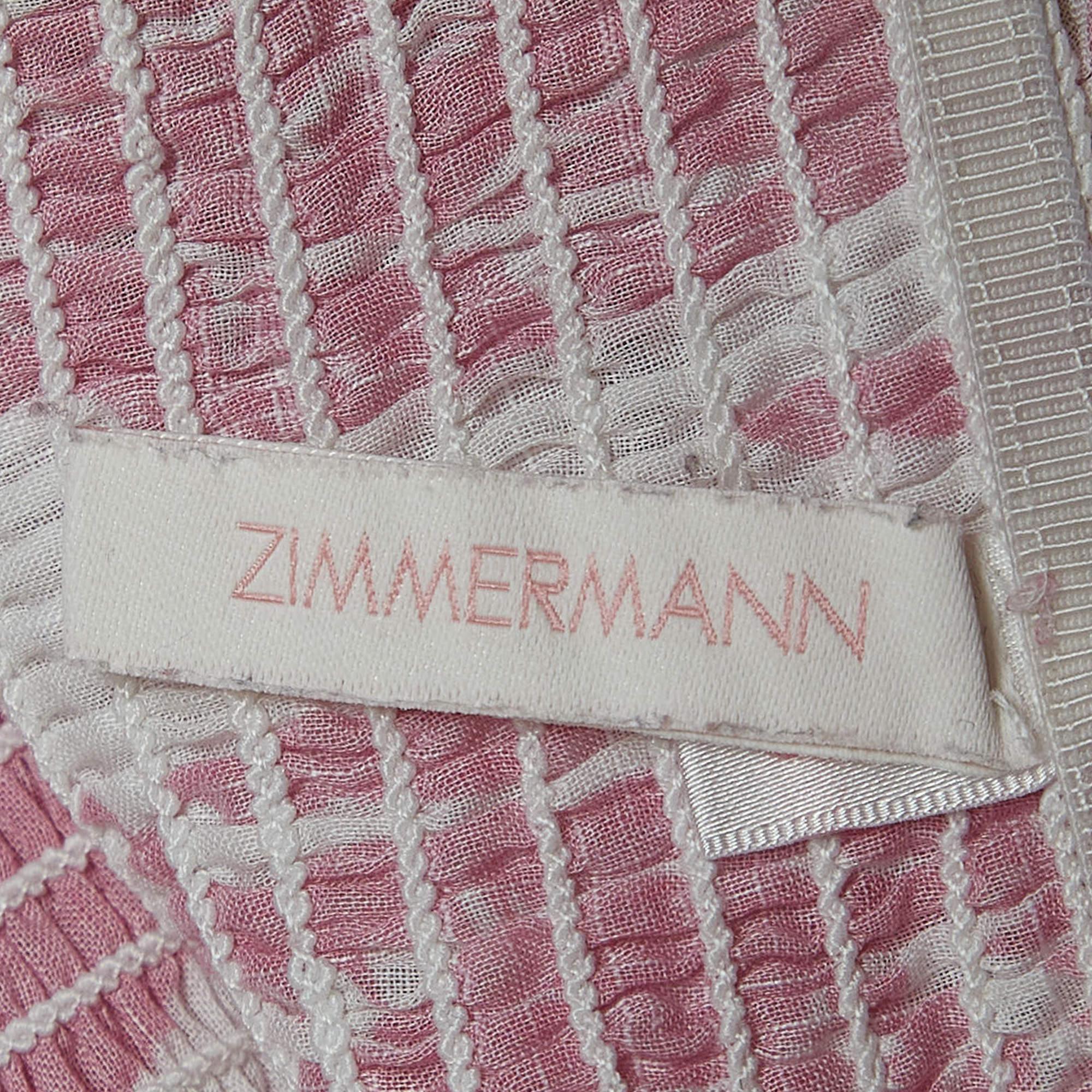 Zimmermann White/Pink Floral Print Cotton Tiered Dress (10 Yrs) In Excellent Condition For Sale In Dubai, Al Qouz 2