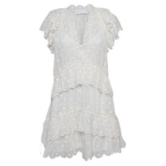 Zimmermann Weißes gepunktetes, besticktes Ramie-Minikleid M