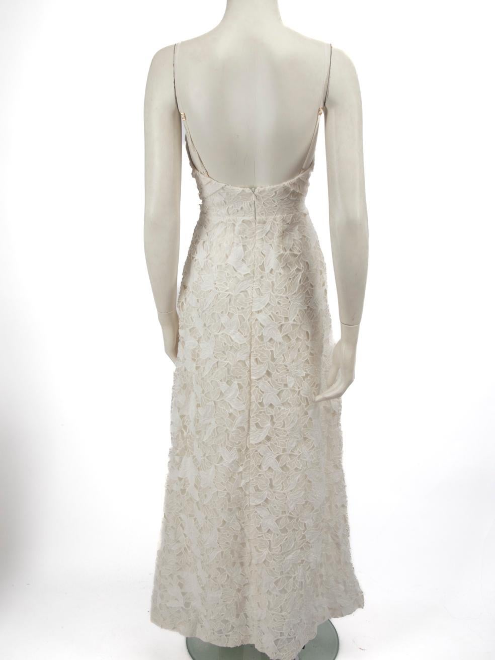 Gray Zimmermann White Silk Corsage Bow Guipure Maxi Dress Size S
