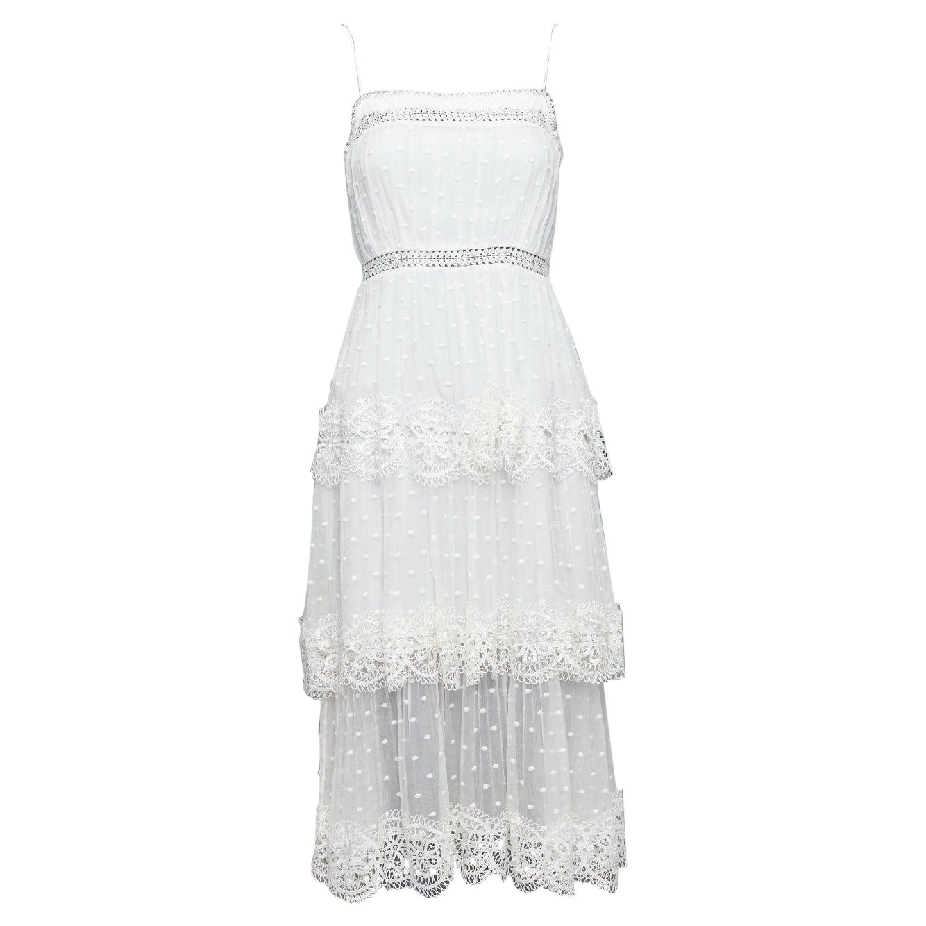 ZIMMERMANN white silk cream swiss dot embroidery lace tier dress US0 XS